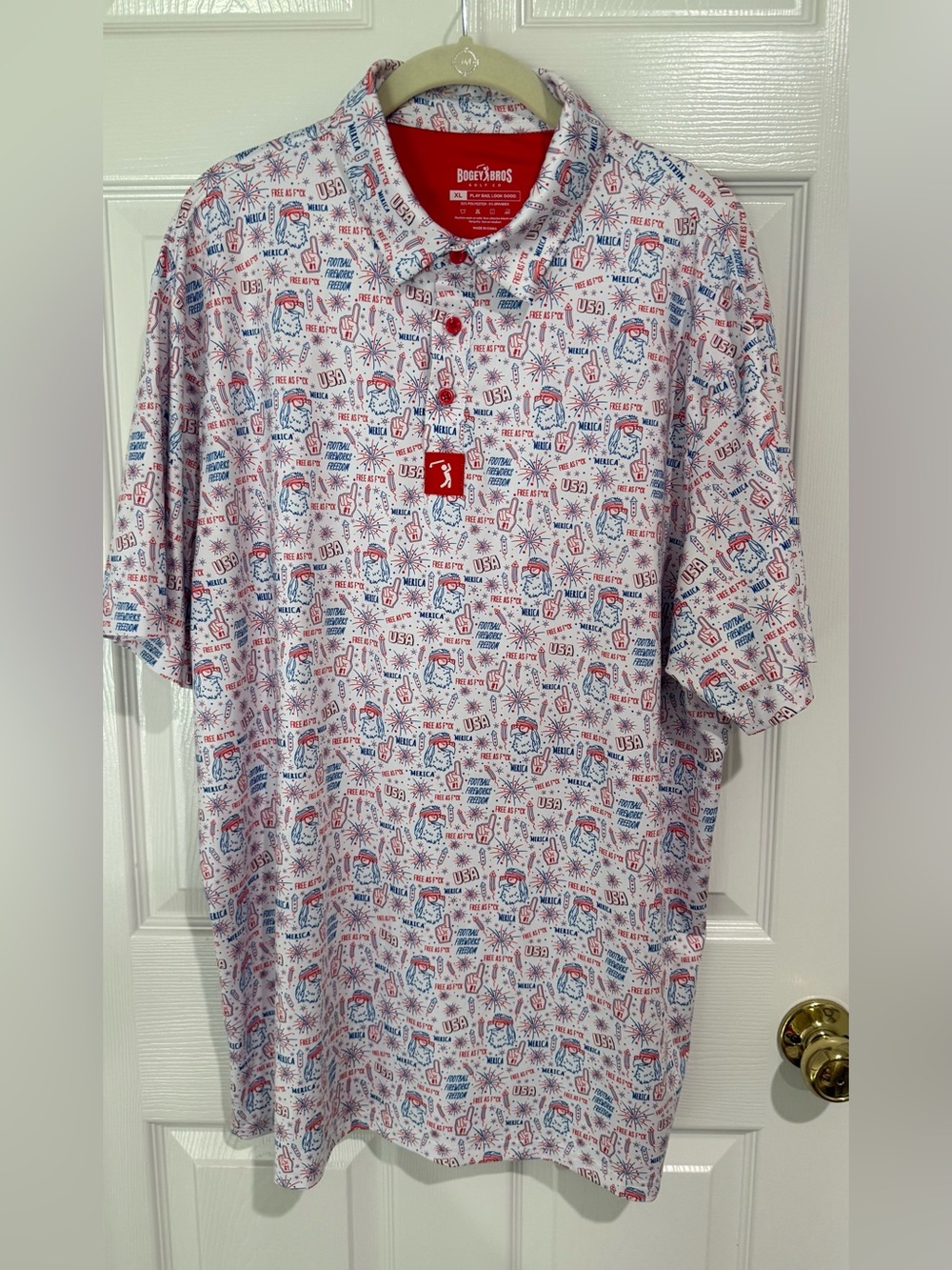 Men’s Patriotic Red & Blue Print Polo Shirt